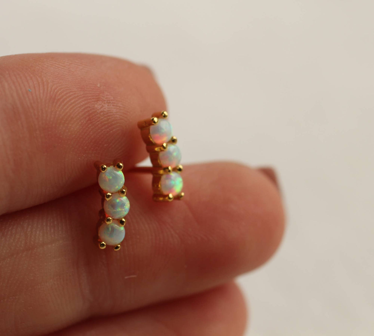 Stacked Opal Stud Earrings : Olive Green Linen Presentation Card