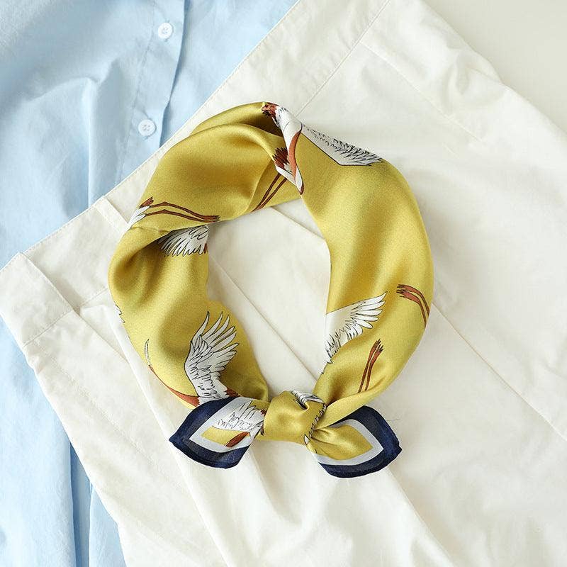 Japanese Vintage Silk Scarf/100% mulberry Silk Scarf/Silk head scarf/Silk hair scarf/Silk neck scarf/Silk bandana/Bag Accessory/Gift for her: Khaki
