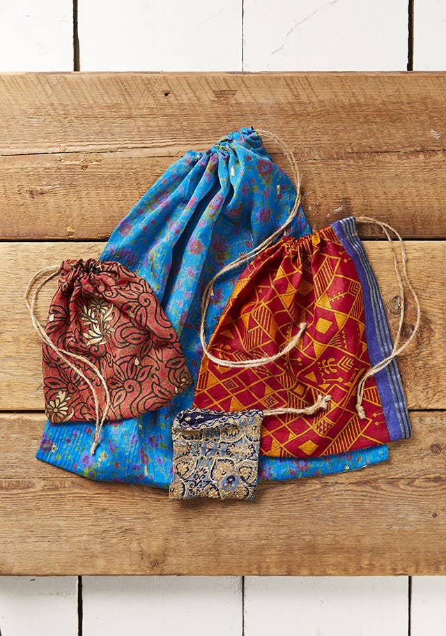 Recycled Sari Gift Bag With Drawstring 48 X 48cm