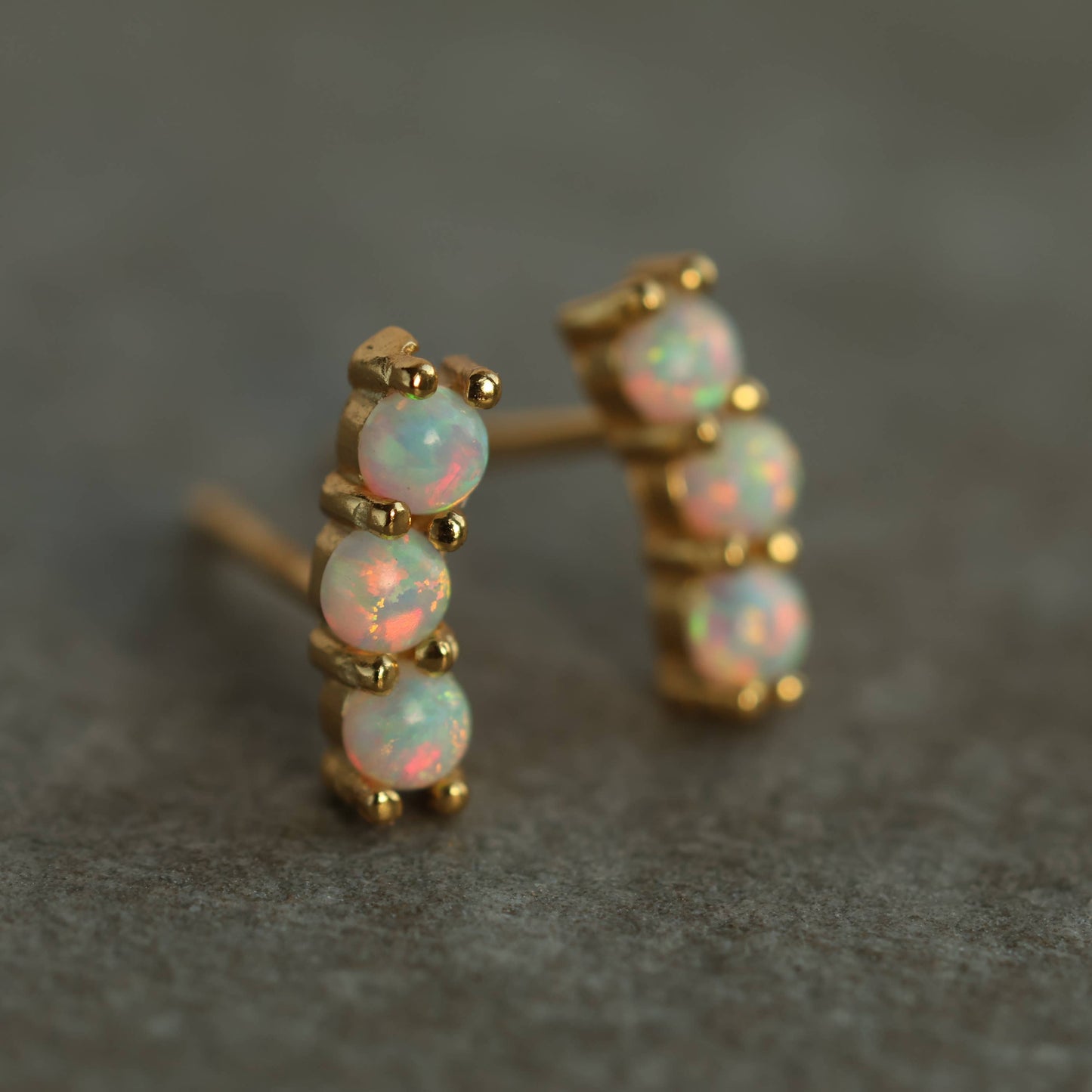 Stacked Opal Stud Earrings : Olive Green Linen Presentation Card