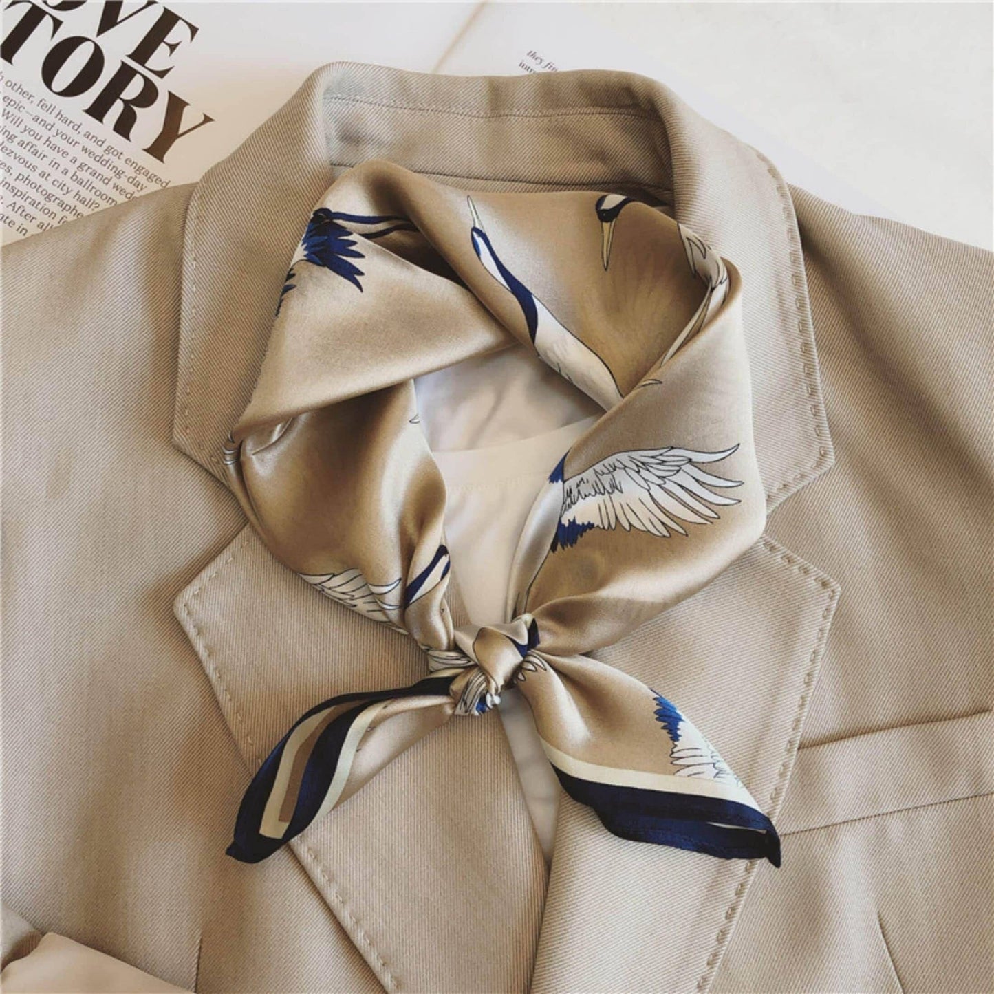 Japanese Vintage Silk Scarf/100% mulberry Silk Scarf/Silk head scarf/Silk hair scarf/Silk neck scarf/Silk bandana/Bag Accessory/Gift for her: Khaki