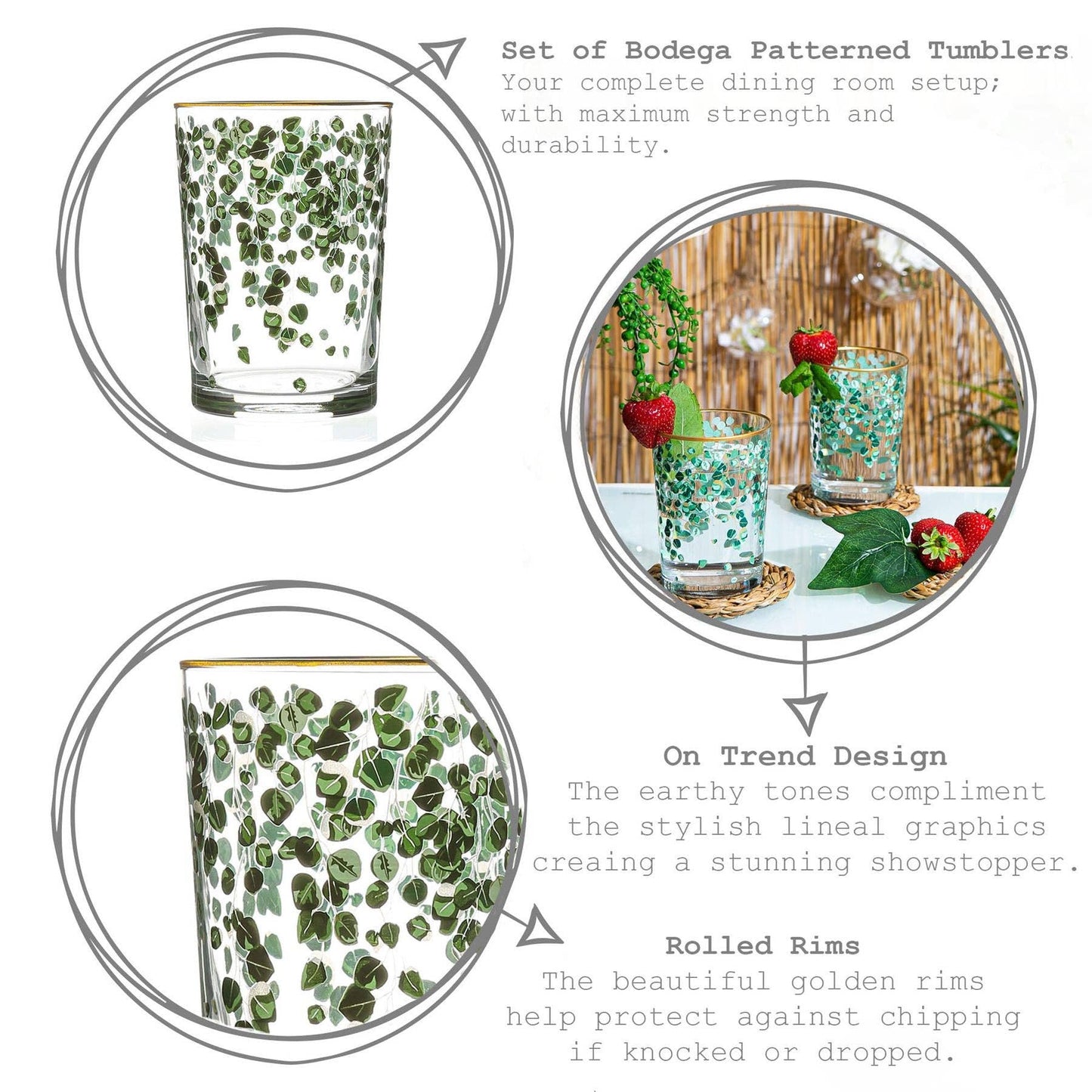 LAV Bodega Decorated Highball Glass - 520ml - Green
