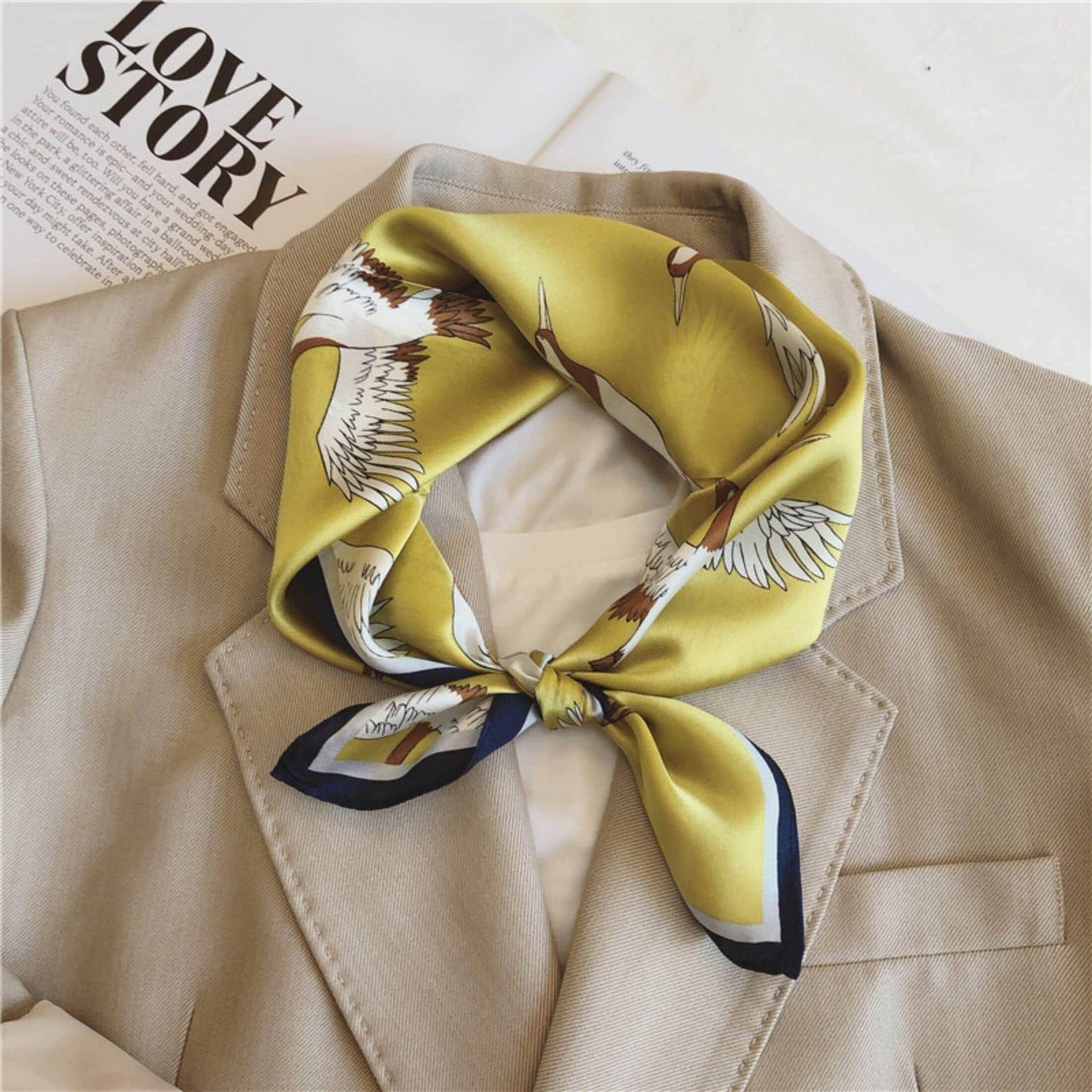 Japanese Vintage Silk Scarf/100% mulberry Silk Scarf/Silk head scarf/Silk hair scarf/Silk neck scarf/Silk bandana/Bag Accessory/Gift for her: Khaki