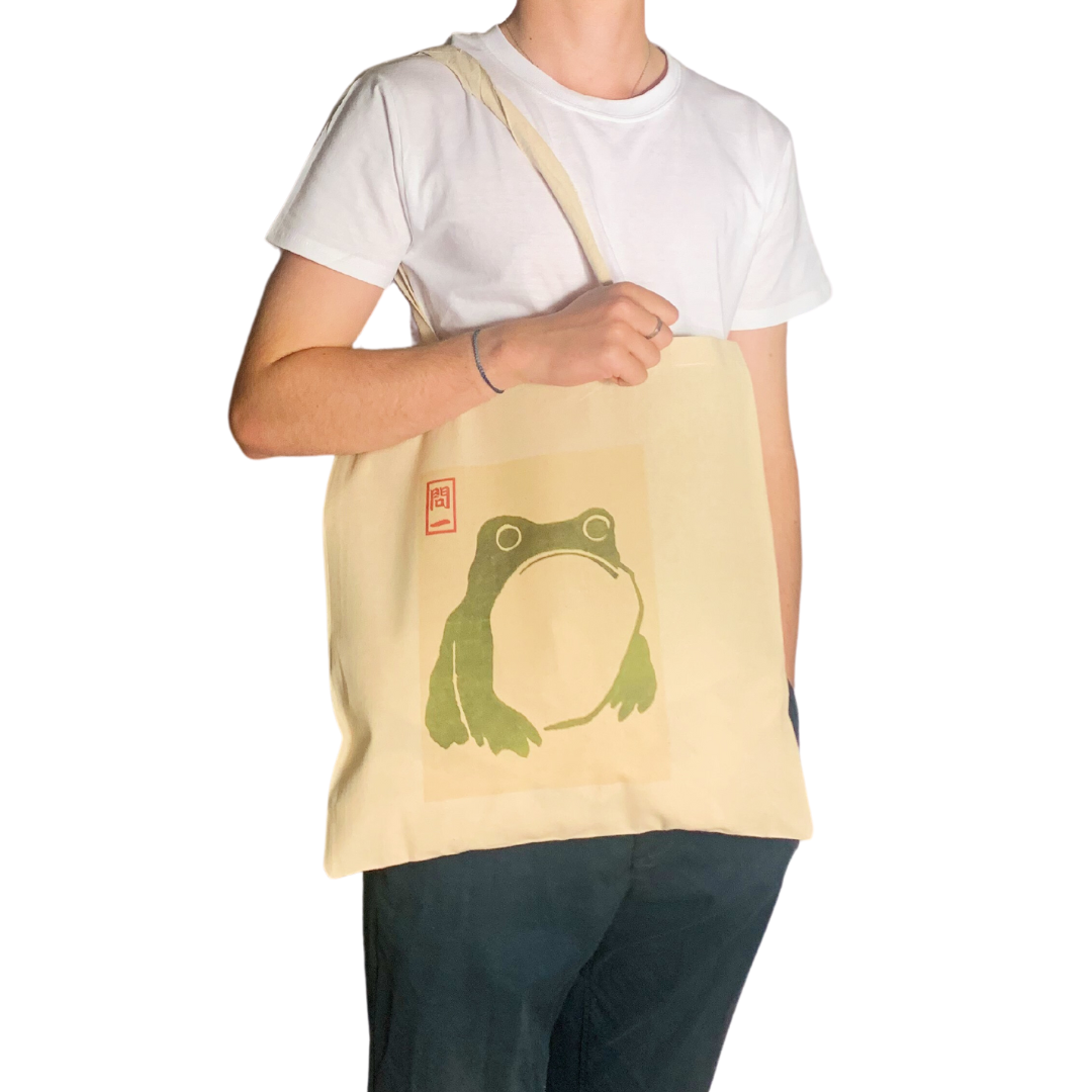 Matsumoto Hoji Frog Tote Bag Vintage Japanese Woodblock Art: White