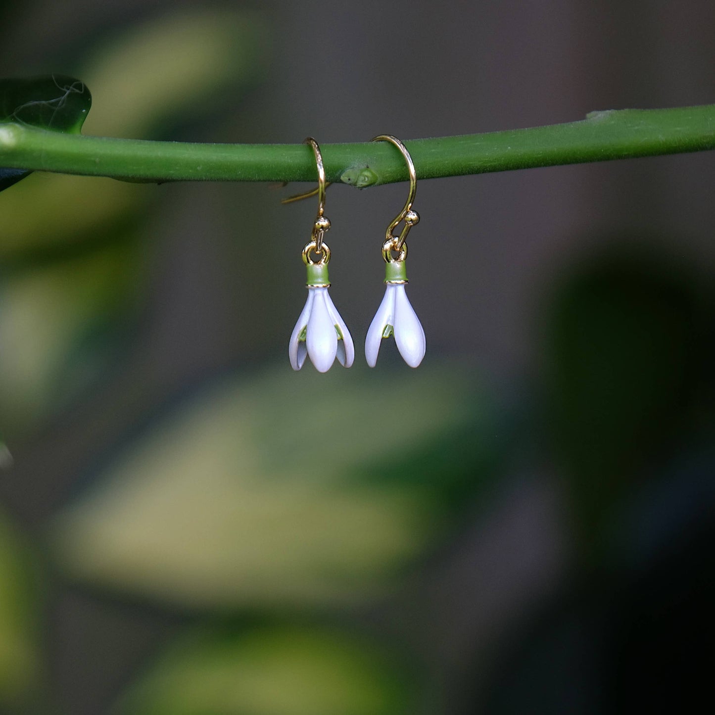 Snowdrop White Flower Drop Hook Earrings