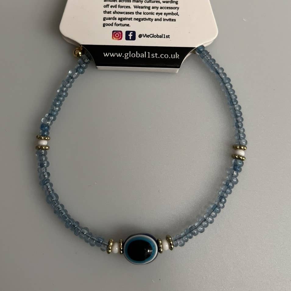 Evil Eye Bracelet, White Beads (JIT): Pink