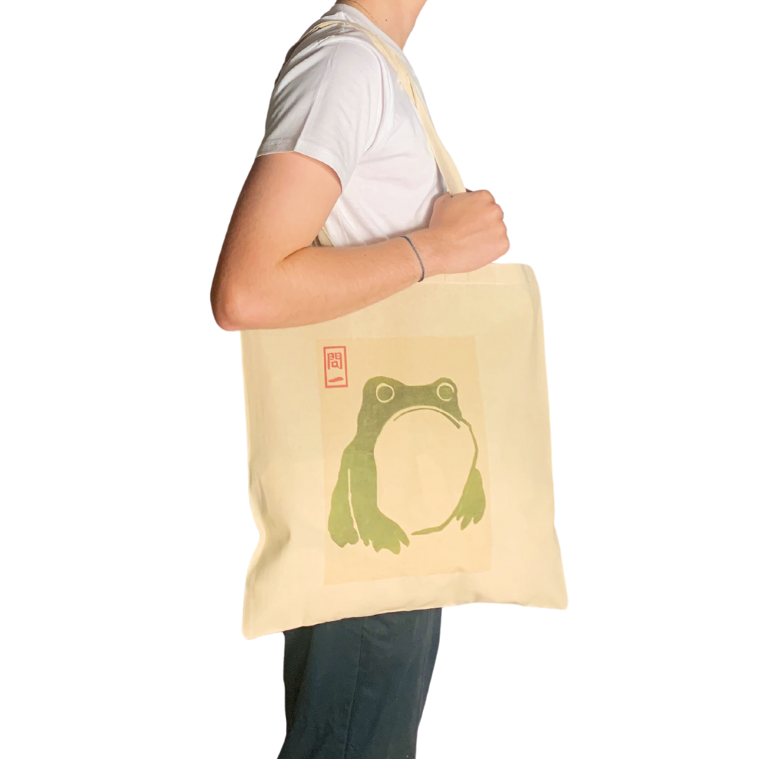 Matsumoto Hoji Frog Tote Bag Vintage Japanese Woodblock Art: White