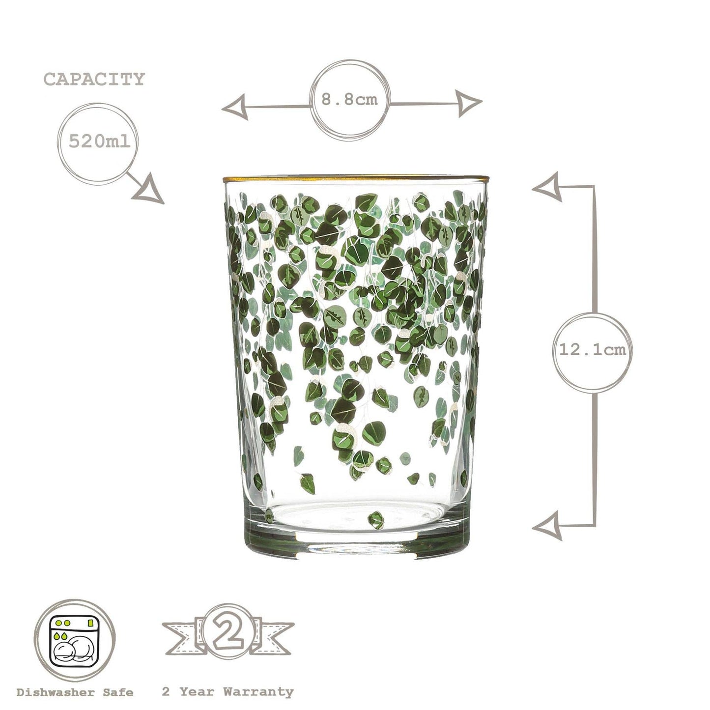 LAV Bodega Decorated Highball Glass - 520ml - Green