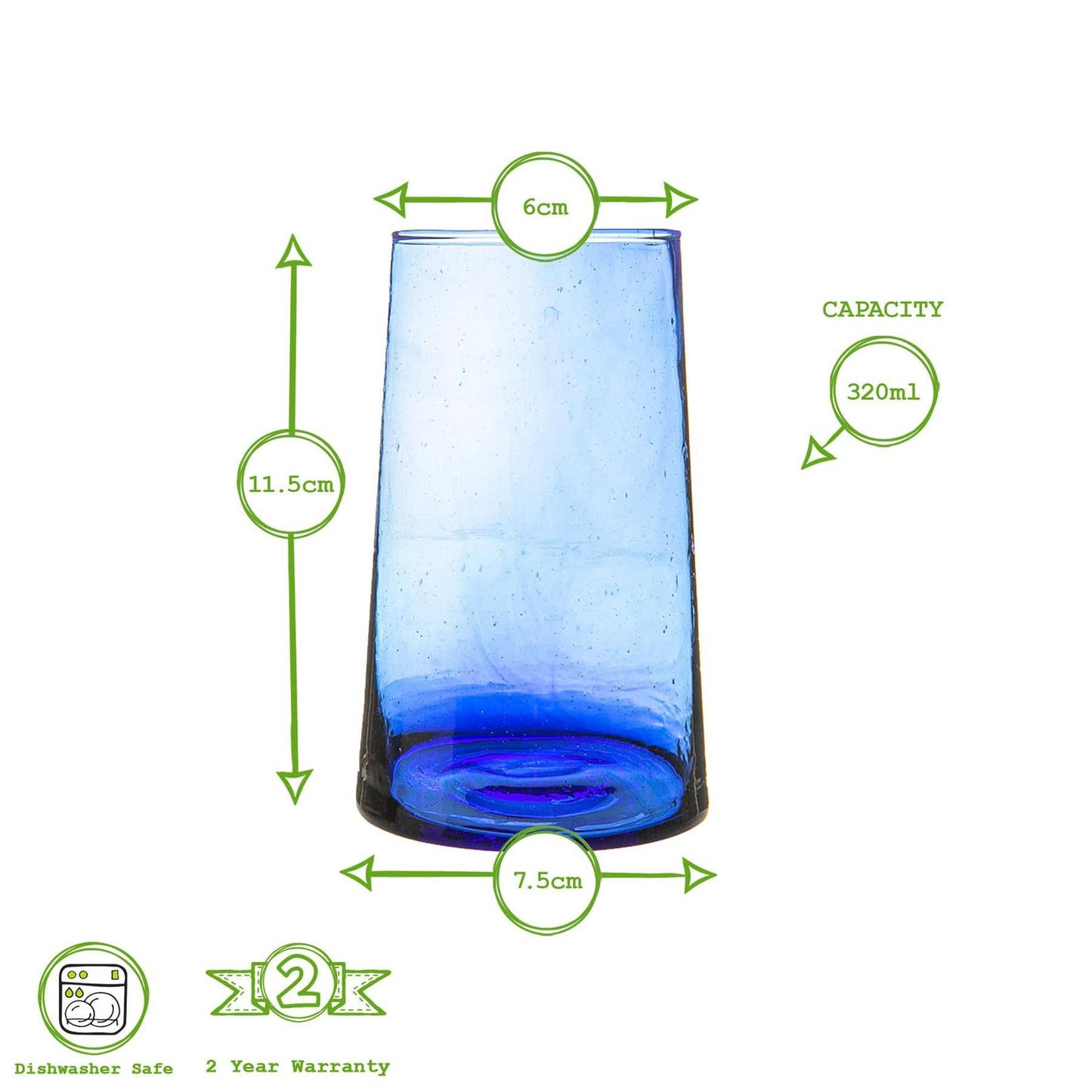 Nicola Spring Merzouga Recycled Highball Glass 320ml Blue