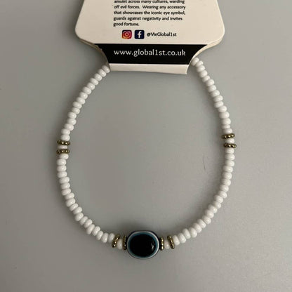 Evil Eye Bracelet, White Beads (JIT): Pink