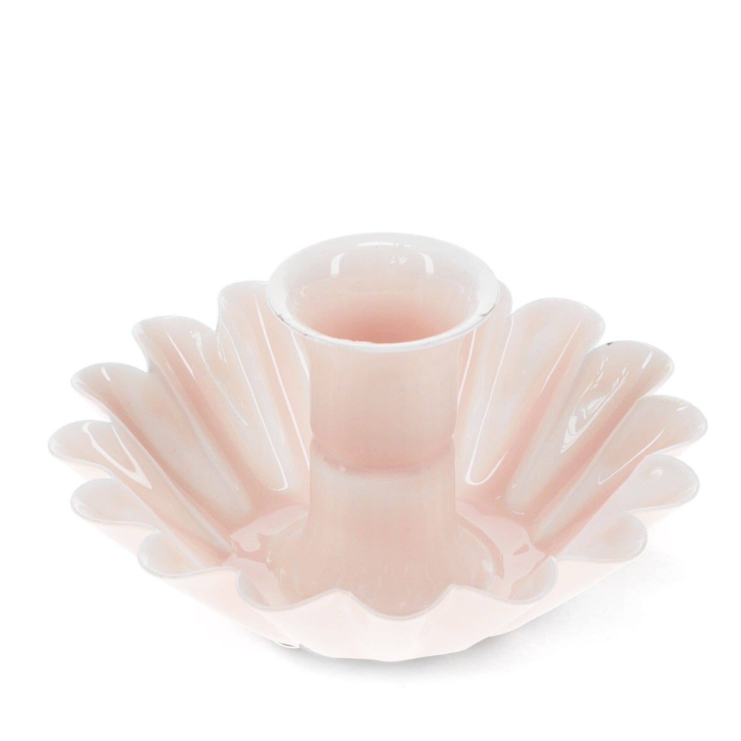 Enamel Cupped Flower Candle Holder - Pink