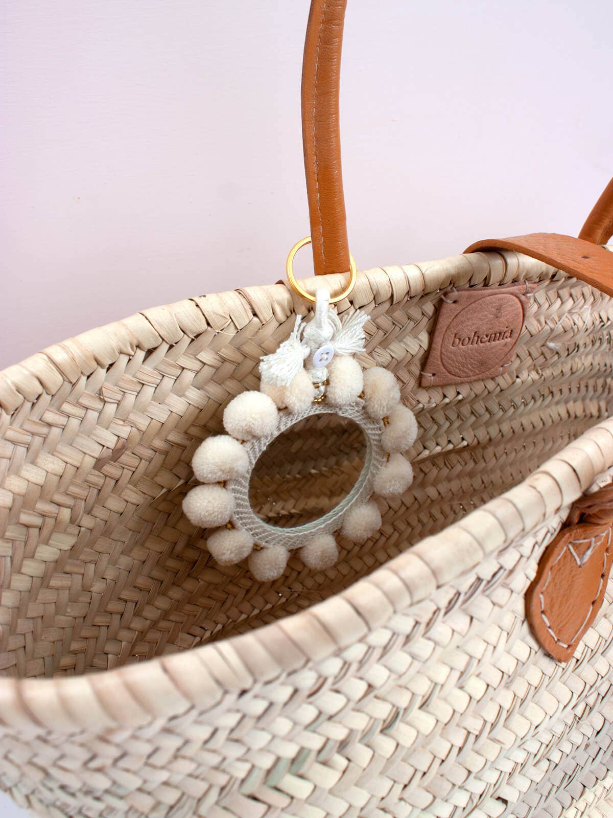 Super Pom Pom Mirror Keyrings, Large: Pale Pink