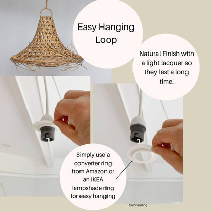 Rattan Pendant Light Bamboo Lampshade Boho Lighting