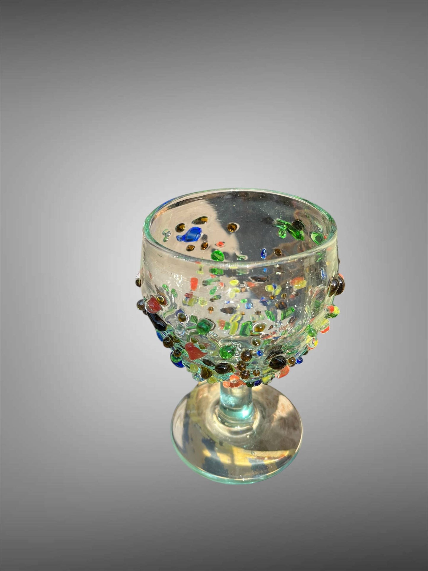 Mosaic recycled glass wine glass from Bali. 