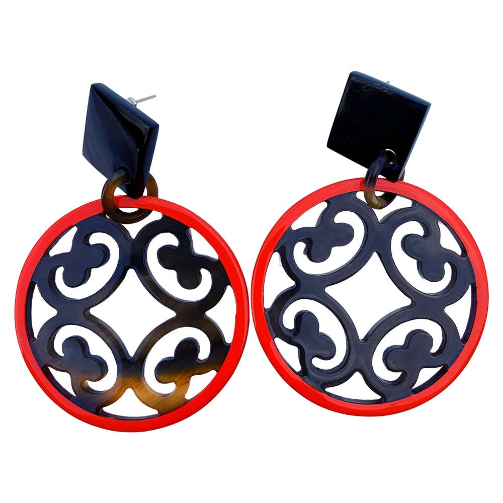 Boho Buffalo Horn Earrings, Lacquered: Red Boho Buffalo Horn Earrings