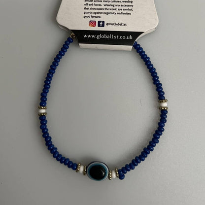 Evil Eye Bracelet, White Beads (JIT): Pink
