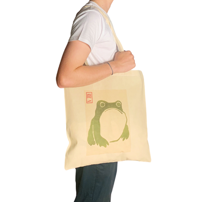 Matsumoto Hoji Frog Tote Bag Vintage Japanese Woodblock Art: White