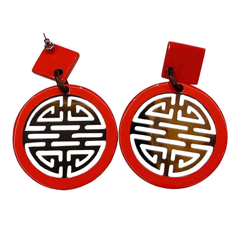 Boho Buffalo Horn Earrings, Lacquered: Red Boho Buffalo Horn Earrings