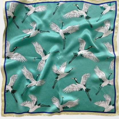 Japanese Vintage Silk Scarf/100% mulberry Silk Scarf/Silk head scarf/Silk hair scarf/Silk neck scarf/Silk bandana/Bag Accessory/Gift for her: Green