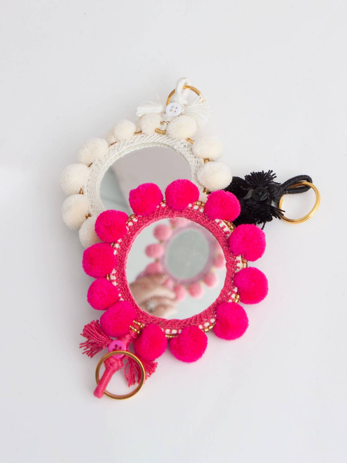 Super Pom Pom Mirror Keyrings, Large: Pale Pink